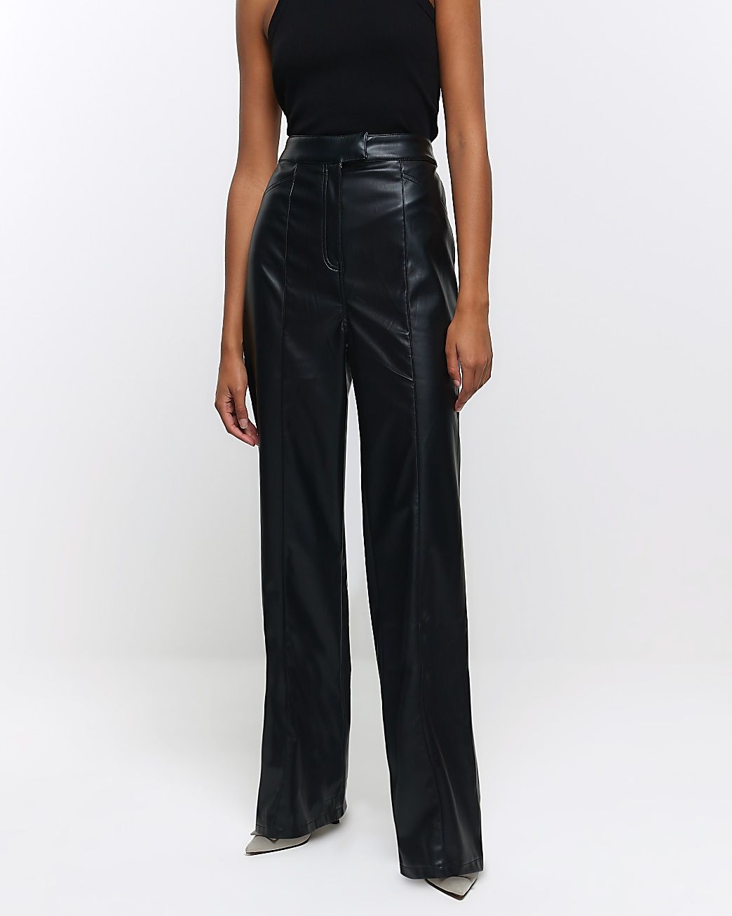 Black faux leather straight leg trousers | River Island (UK & IE)