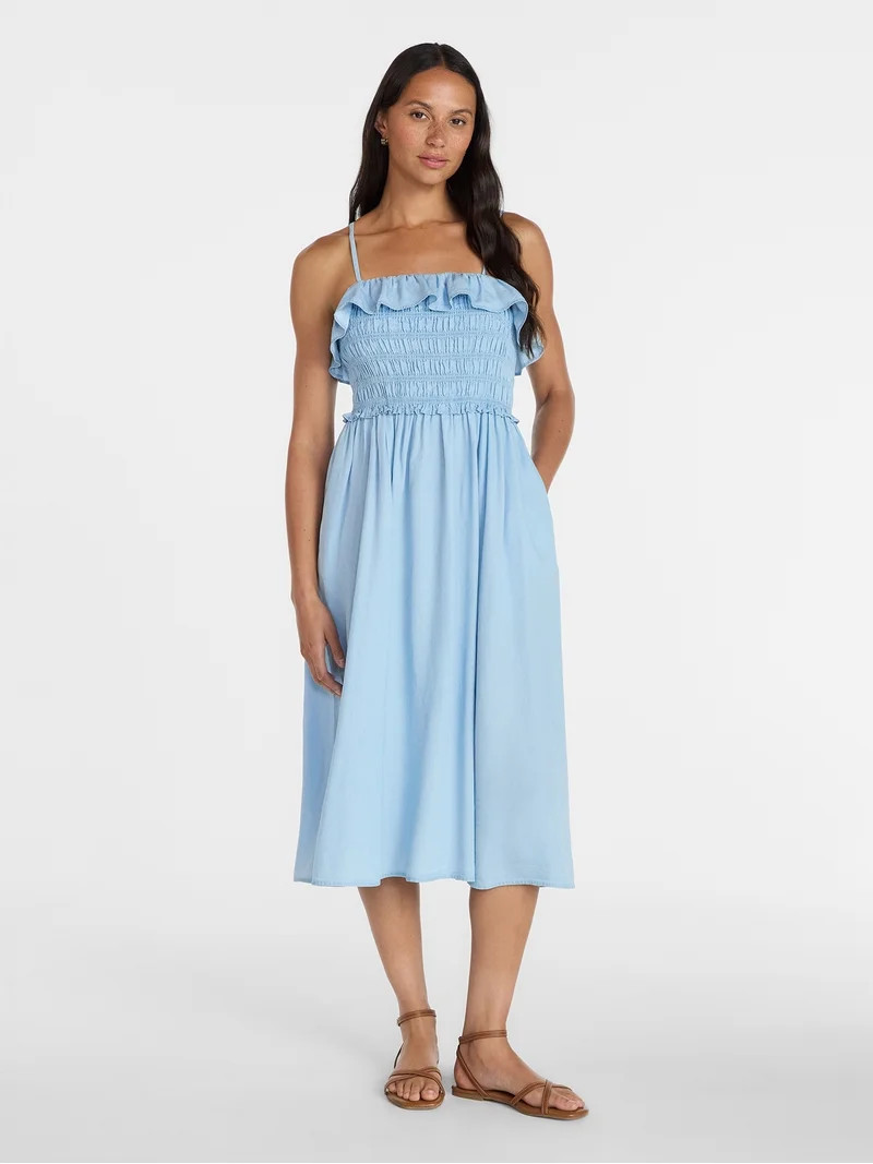 Time and Tru Women's Sleeveless Smocked Midi Dress, Sizes XS-XXXL - Walmart.com | Walmart (US)
