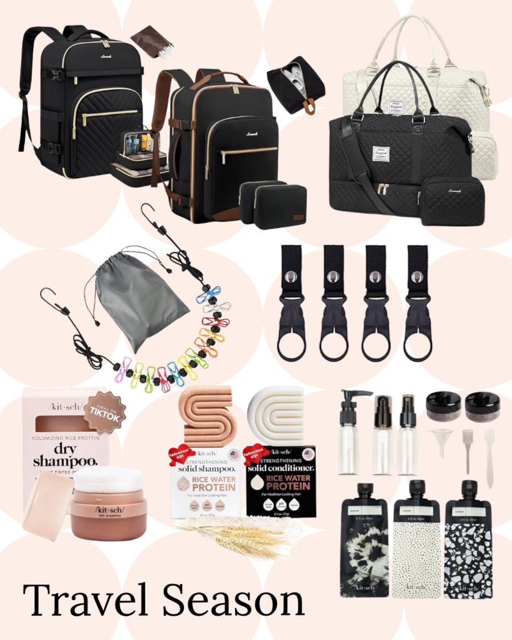 Travels Season is upon us! Check out these essentials from Lovevook, Kit-sch, and more. 
These tsa approved bags are perfect! The solid shampoo and condition bars are perfect for packing. I love the retractable clothesline. It is great to use in a hotel or when camping to hang wet bathing suits on (I also use it at home for this too!)  

#LTKFindsUnder50 #LTKTravel #LTKActive