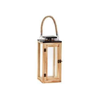 14 in. Wood and Glass Outdoor Patio Lantern with Metal Top | The Home Depot