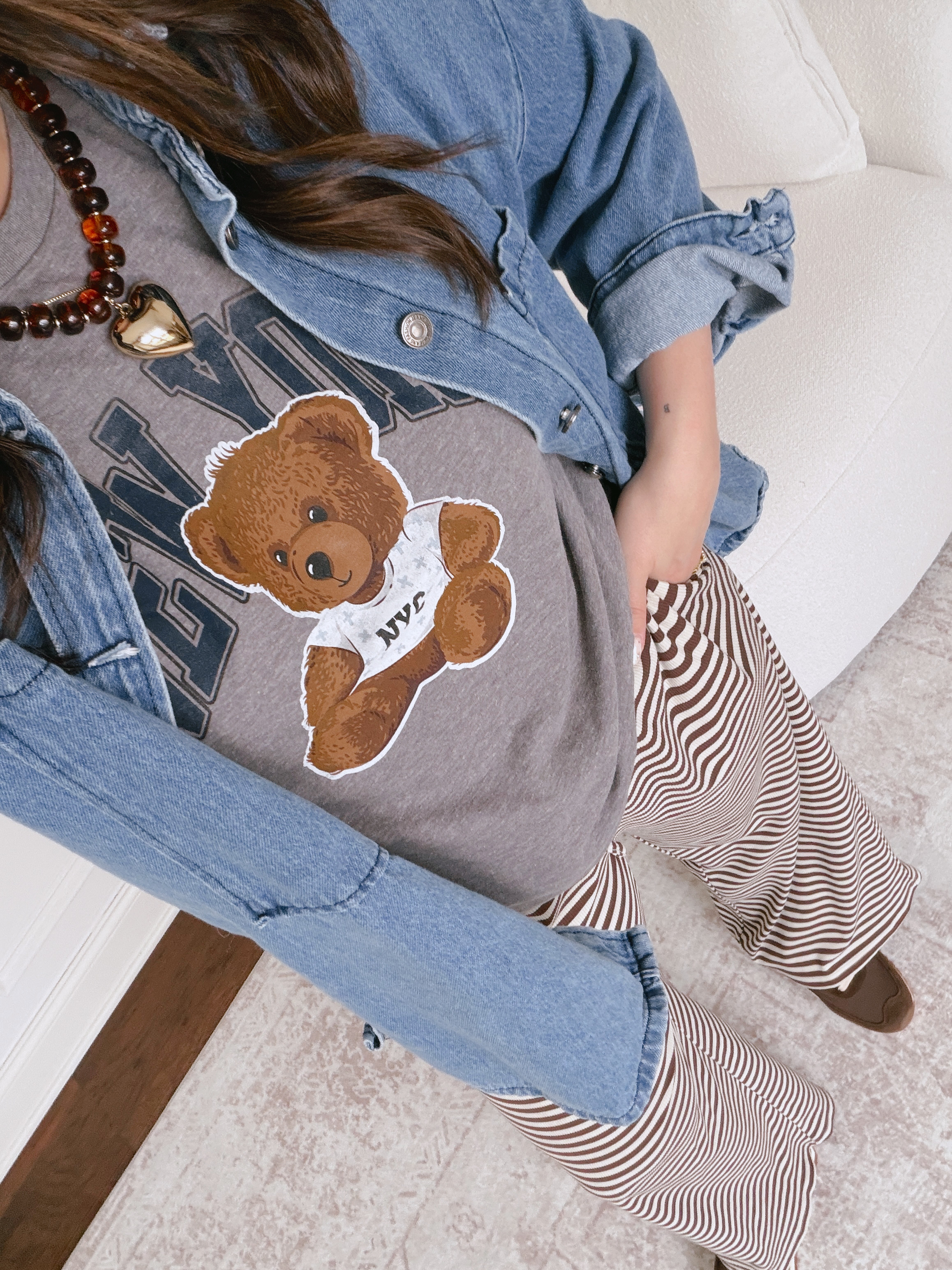 The cutest casual fit.. wearing an XL in the tee and pants and a large in the denim 

 #LTKootd #LTKmomlife #LTKMidsize