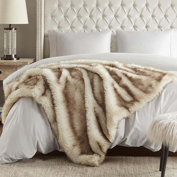 Hyde Lane Faux Fur Throw Blanket - Ultra Long Pile, Luxury Fluffy Fox Golden with Brown Tipped Bl... | Amazon (US)