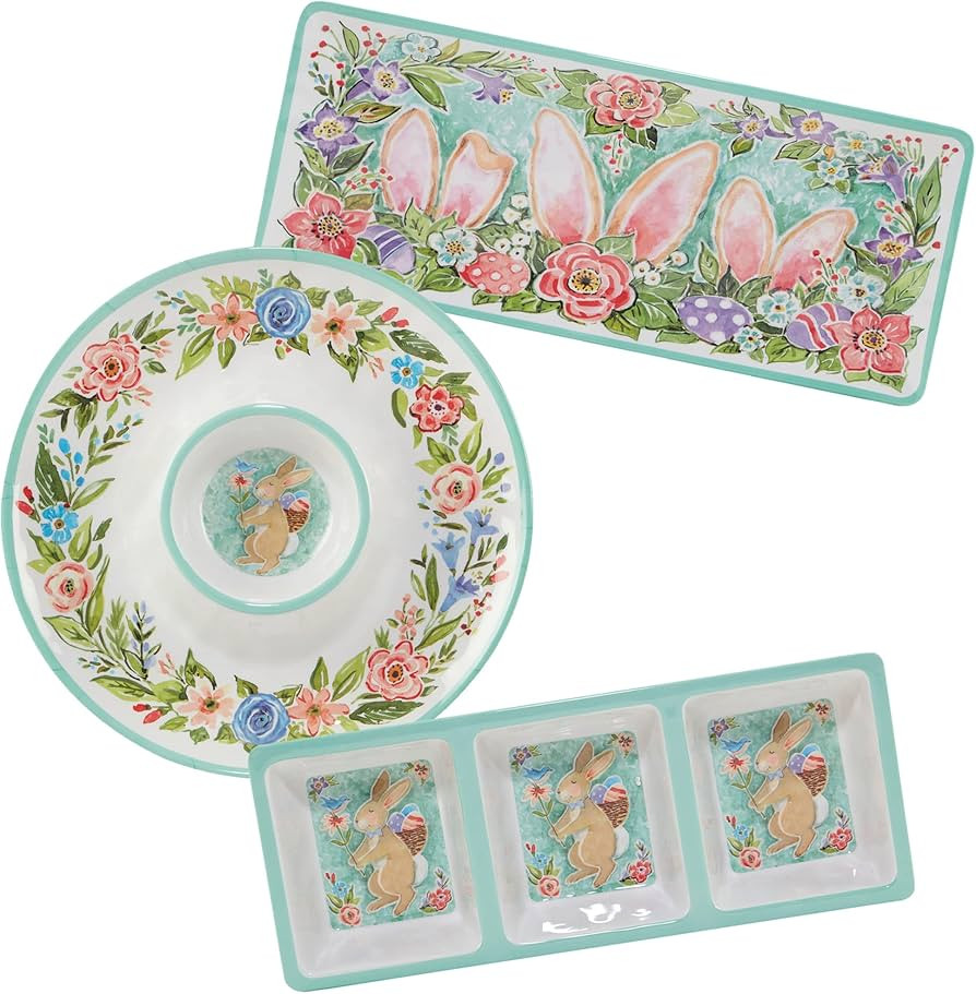 Certified International Joy of Easter Melamine 3 Piece Hostess Servware Set, Multicolor, Large | Amazon (US)
