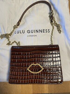 LULU GUINNESS Polly Push Lock Lips Brown Mock Croc Leather Cross-Body Bag | eBay UK