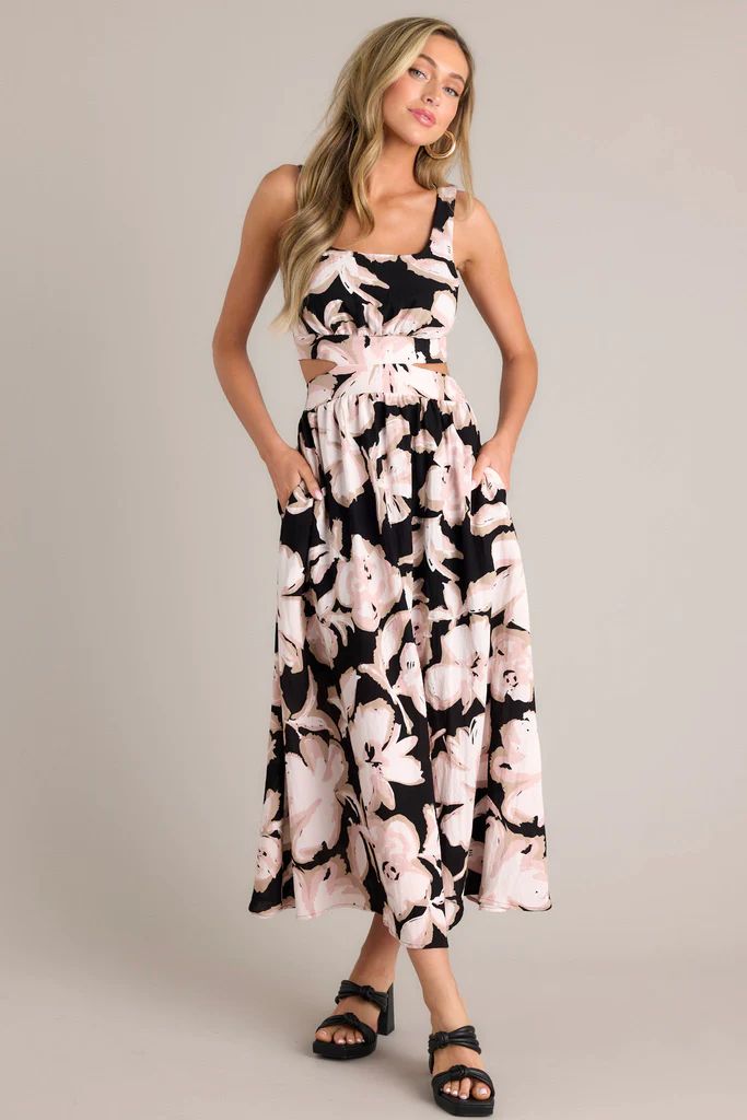 Radiant Day Black Floral Cutout Maxi Dress | Red Dress