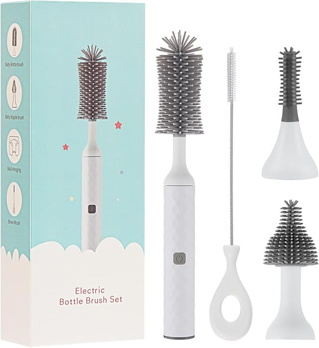 Electric Baby Bottle Brush Set with Electric Bottle Brush and Silicone Bottle/Nipple Brush, Long ... | Amazon (US)