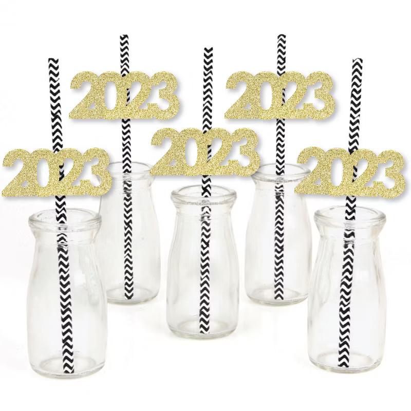Big Dot of Happiness Gold Glitter 2023 Party Straws - No-Mess Real Gold Glitter Cut-Outs and Deco... | Target