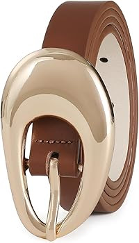 Genuine Leather Belt for Women Brown Leather With Smooth Oval Gold Metal Buckle Luxury Casual Fas... | Amazon (US)