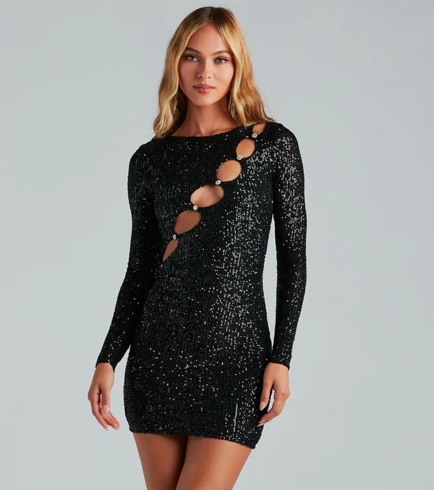 Cut To Perfection Sequin Rhinestone Button Dress | Windsor Stores