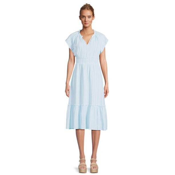Time and Tru Women's Midi Linen Striped Dress | Walmart (US)
