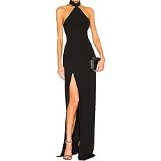 LuFeng Women's Halter Sleeveless Side High Slit Backless Maxi Dress Elegant Cocktail Party Long D... | Amazon (US)