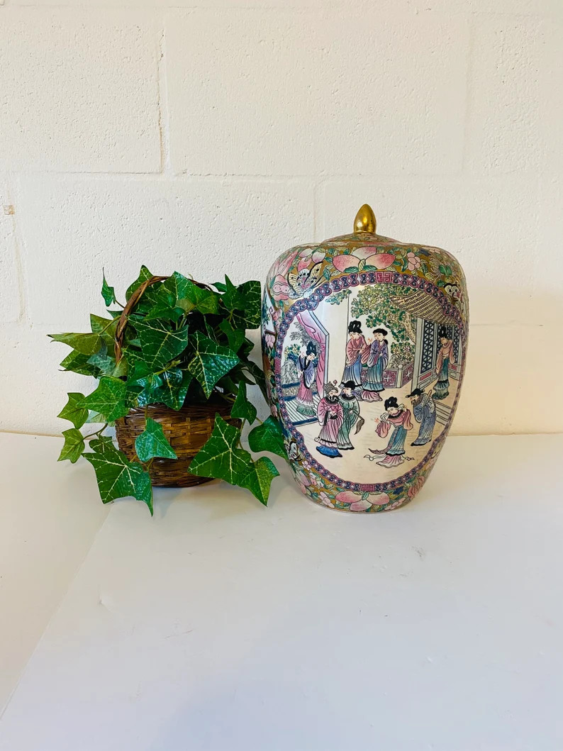 Large Vintage Chinese Hand Painted Rose Famille Ginger Jar | Etsy | Etsy (US)