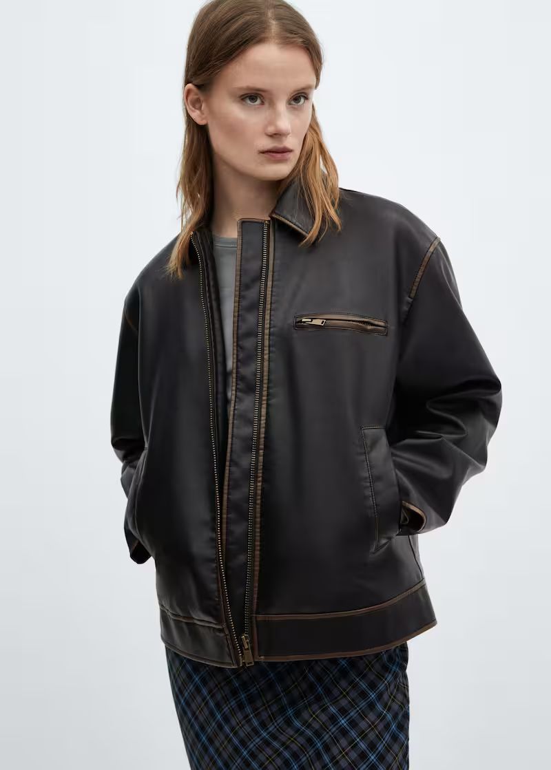 Worn leather effect jacket -  Women | Mango USA | MANGO (US)