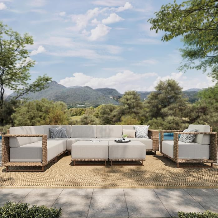 HERA'S HOUSE Patio Sectional Furniture Set with 10" Thick Cushions, Outdoor Modular Couch Sofa Se... | Amazon (US)
