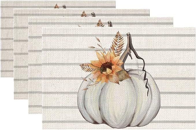 Fall Decorations Pumpkin Sunflower Placemats 18x12 Inches Seasonal Autumn Thanksgiving Decor Farm... | Amazon (US)