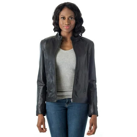 REED® Women s Moto Leather Fashion Jacket - Genuine Leather Coat (5XL Black) | Walmart (US)