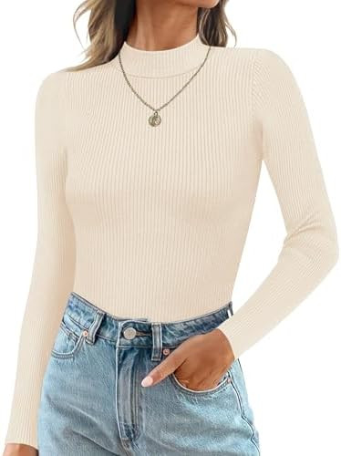 Ekouaer Mock Turtle Necks Tops for Women Long Sleeve Ribbed Shirts Thermal Slim Fit Lightweight U... | Amazon (US)