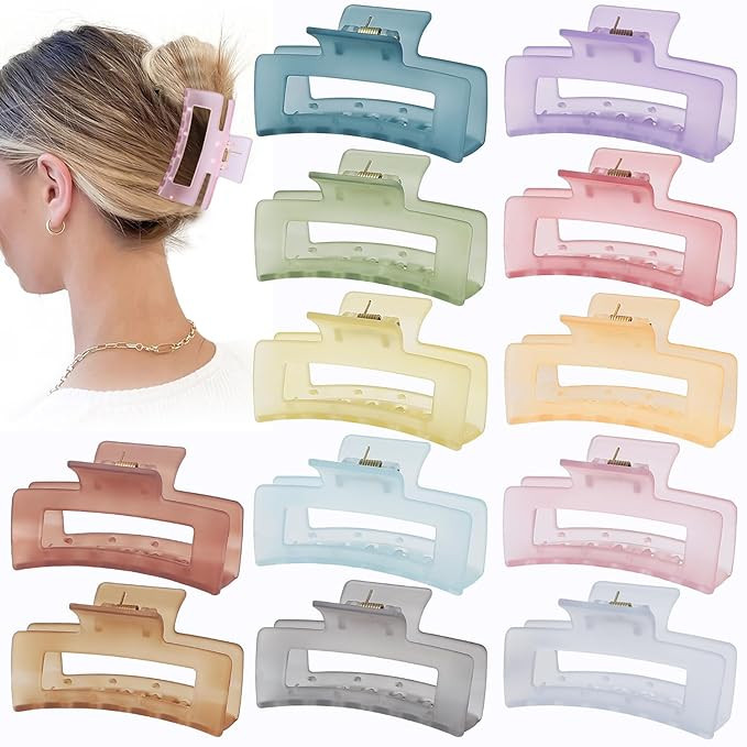 3.5 Inch Square and Rectangular Hair Clips - 12 Pcs Claw Clips for Thick and Thin Hair, Rectangle... | Amazon (US)