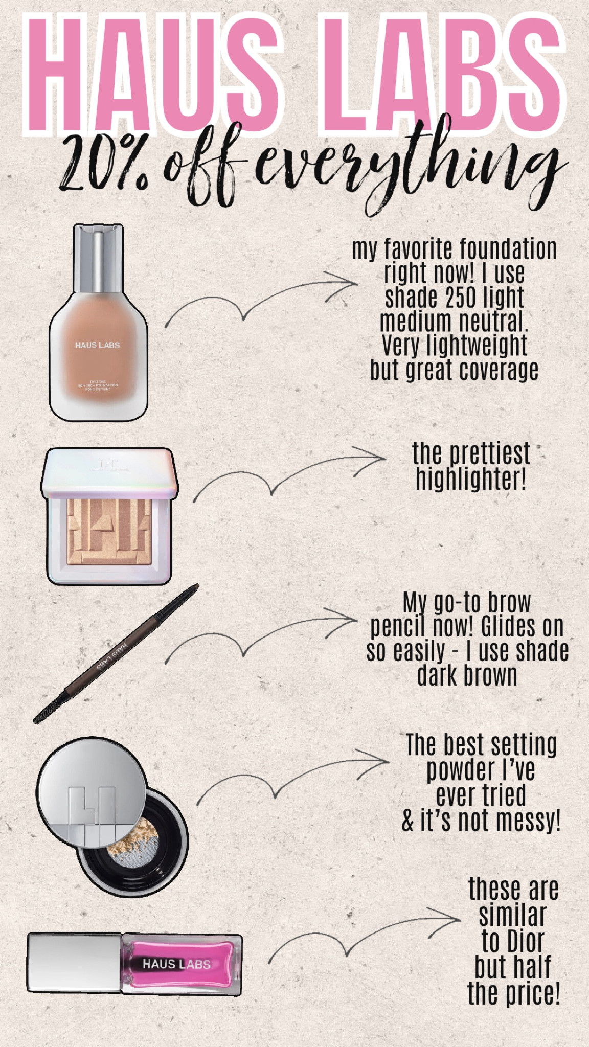 Haus labs - 20% off everything! My favorite foundation right now! 

#LTKCyberweek #LTKbeauty #LTKunder50