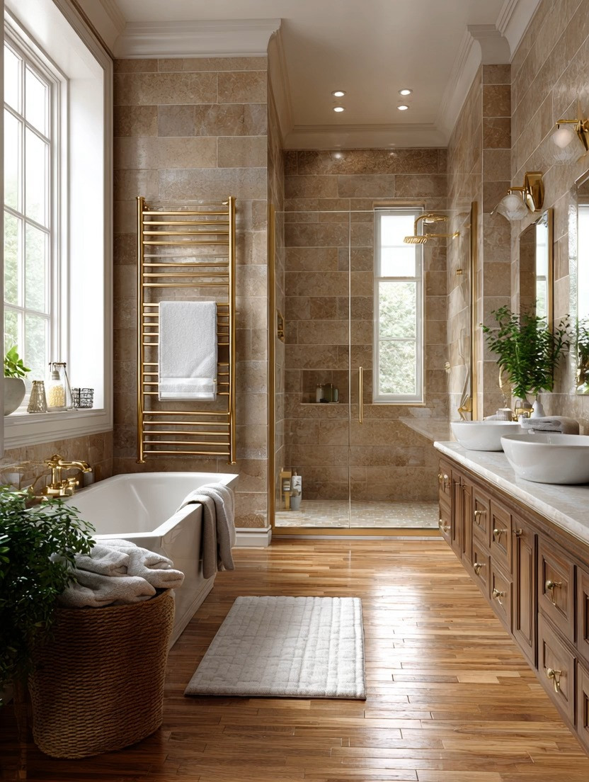 The most luxurious bathrooms are often defined by the smallest details.

Most people notice the bathtub. The shower. The tile.

Designers notice the towel rack.

✨ This is one of our favorite bathroom upgrades.

A beautiful gold towel rack transforms something purely functional into a statement piece. Instead of hiding towels away, it displays them elegantly while adding warmth, polish, and that boutique hotel feeling we all love.

The vertical design draws the eye upward, making the room feel taller and more refined. The gold finish pairs beautifully with natural stone, warm wood, marble, and neutral palettes, making it one of the easiest ways to elevate a bathroom without a full renovation.

And there's another benefit.

When styled with crisp white towels, the contrast creates a clean, spa-like atmosphere that instantly makes the space feel more luxurious.

At Elegant & Driven, we believe the best home upgrades are often the simplest.

✨ Beautiful fixtures.
✨ Thoughtful details.
✨ Everyday luxury.

A gold towel rack may seem like a small addition, but it can completely change how a bathroom feels.

Would you add this to your bathroom?

#BathroomDesign #ElegantAndDriven #GoldBathroom #TowelRack #BathroomDecor 

 #LTKHome