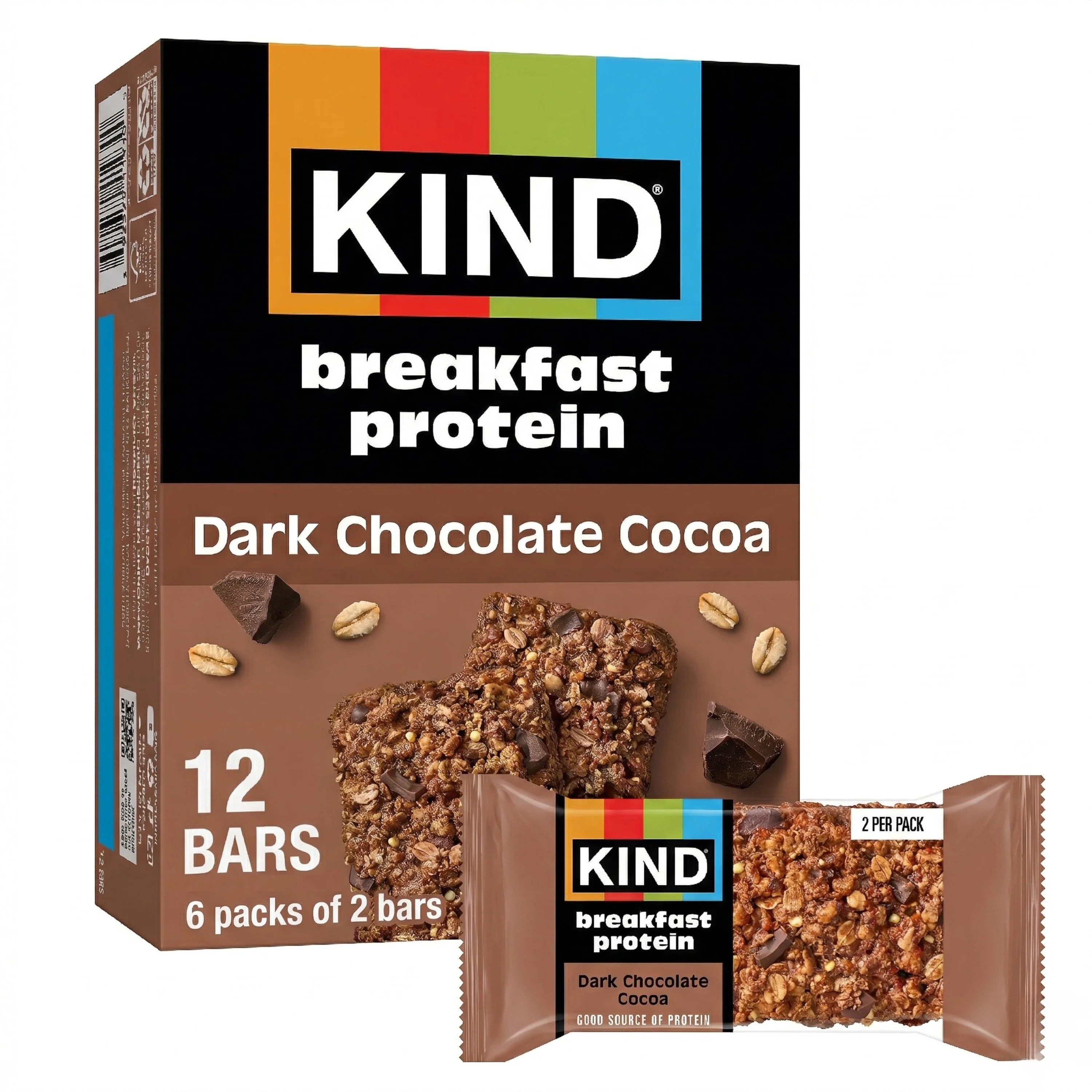KIND Breakfast Gluten Free Dark Chocolate Cocoa Protein Snack Bars, 1.76 oz, 6 Count | Walmart (US)