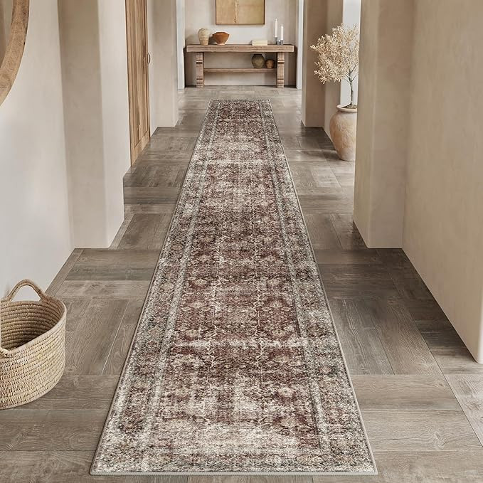 Rust Red Runner Rug 2x12 Vintage Area Carpet Hallway Long Indoor Kitchen Washable Living Room Low... | Amazon (US)