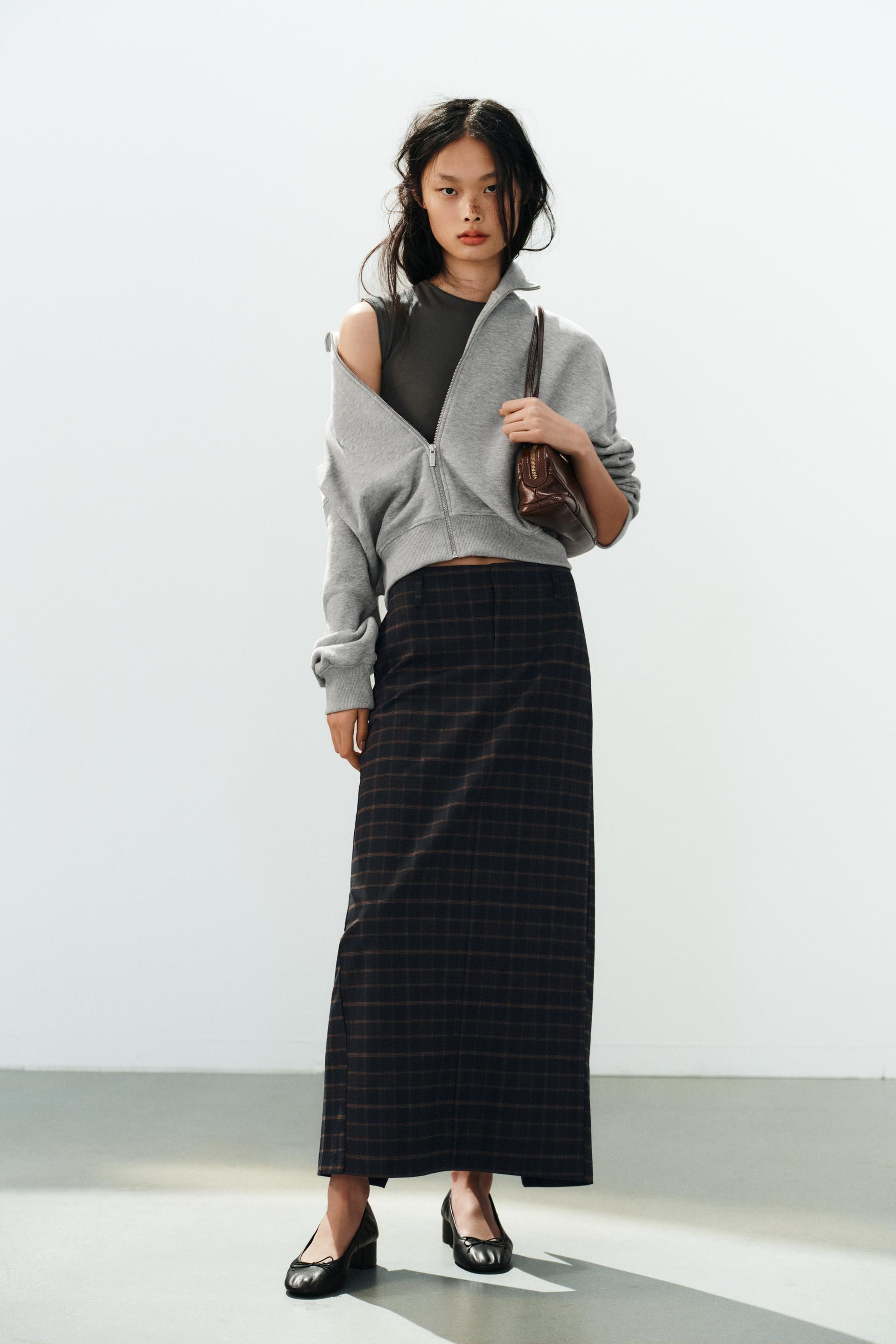 Zara - Midi Skirt - Brown-Blue - M - Woman | Zara US