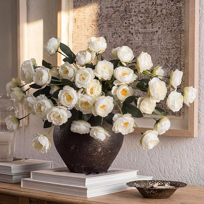 12 Pcs 32" Artificial Peonies Flowers for Vase(Vase Not Included)- Each Stem 7 Silk Heads Faux Pe... | Amazon (US)