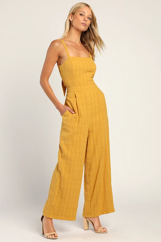 Coastal Living Mustard Yellow Tie-Back Wide-Leg Jumpsuit | Lulus