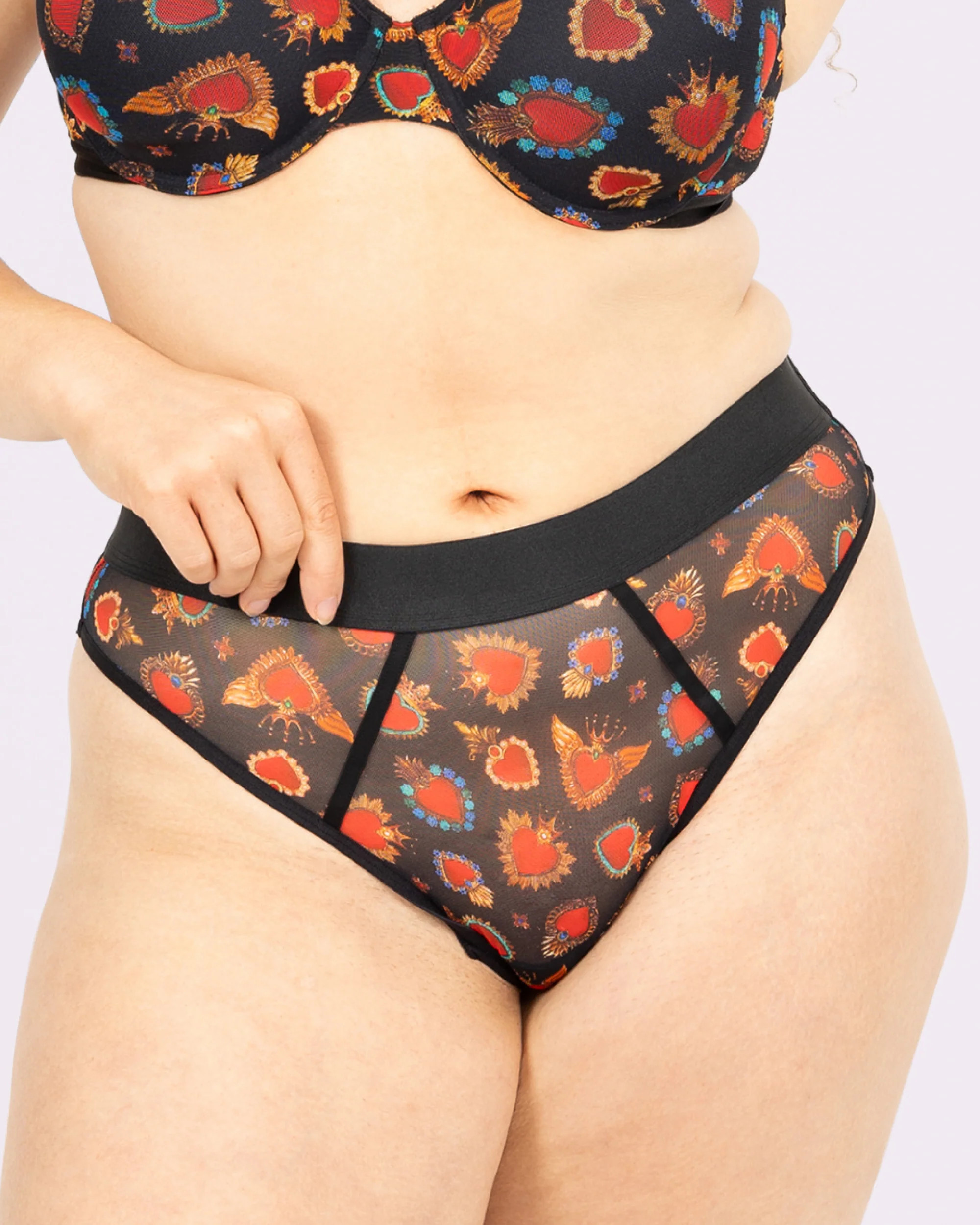 Silky Mesh Sheer High Cut Thong | Silky Mesh (Crowned Hearts) | Parade