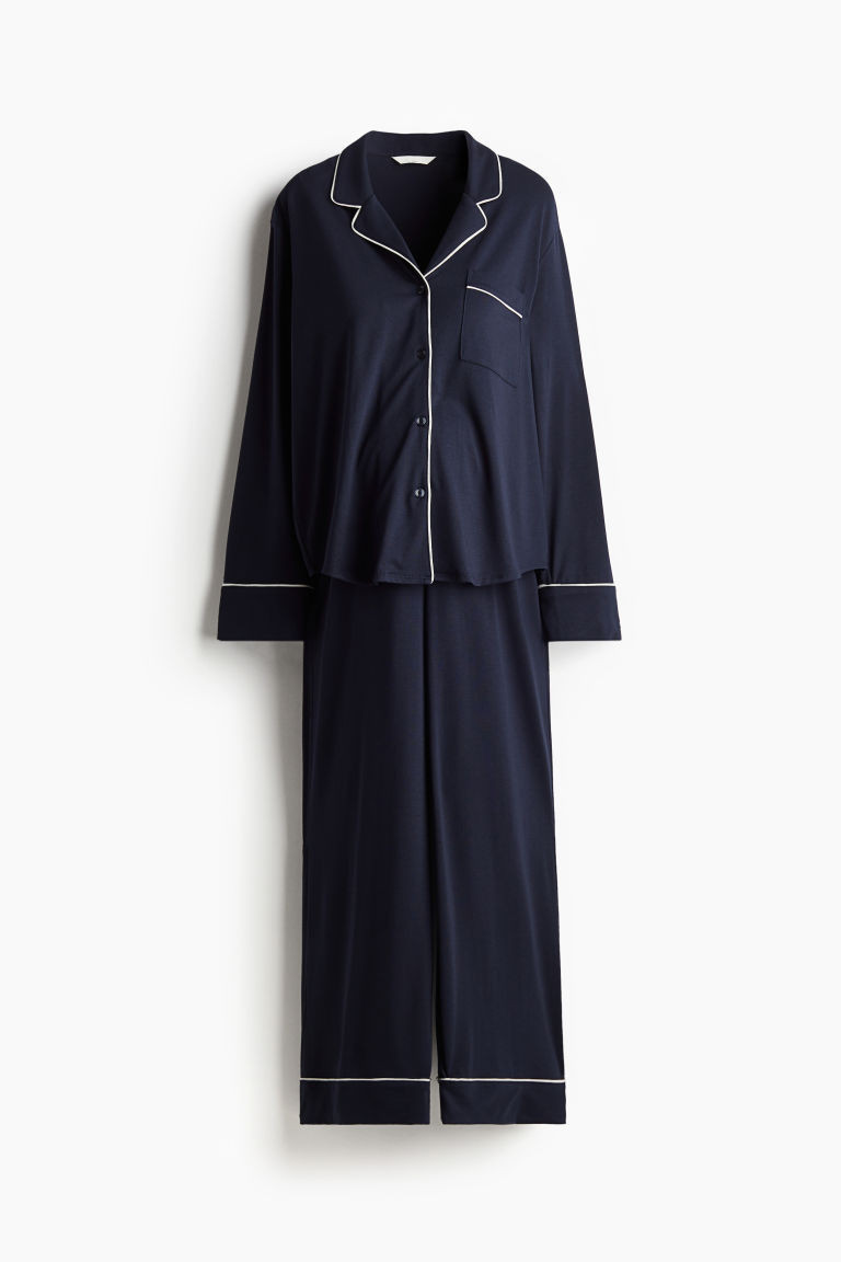 MAMA Piping-detail pyjamas - Light dusty pink - Ladies | H&M GB | H&M (UK, MY, IN, SG, PH, TW, HK)