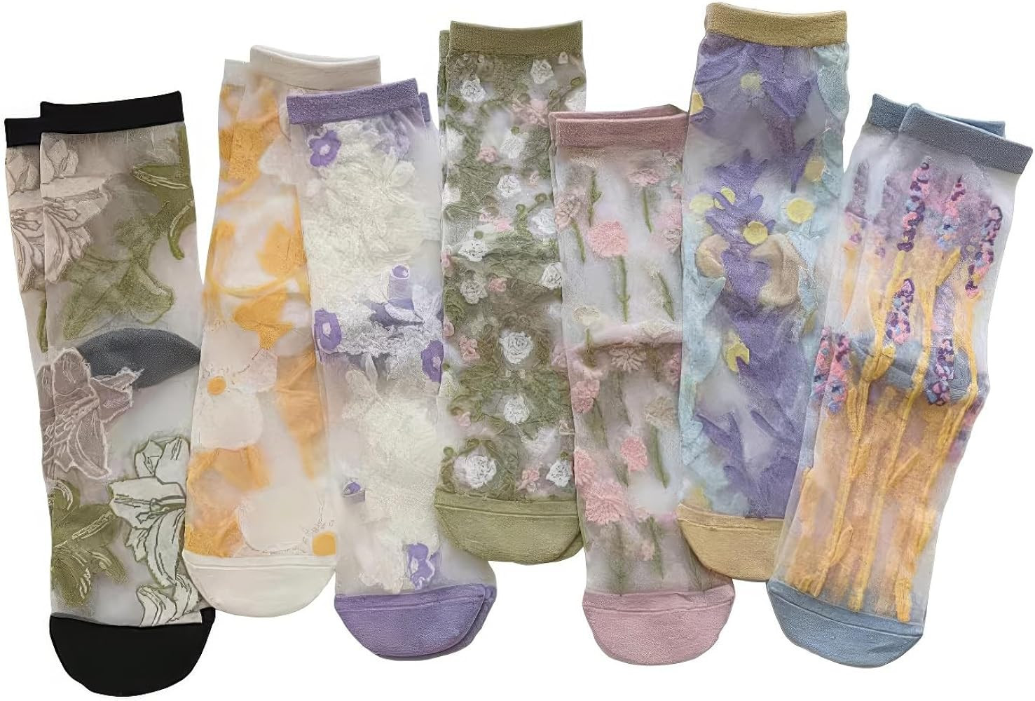 Vintage Sheer Socks,Summer Transparent Flower Ankle, Thin Mesh Lace Elastic Jacquard Glass Silk | Amazon (US)