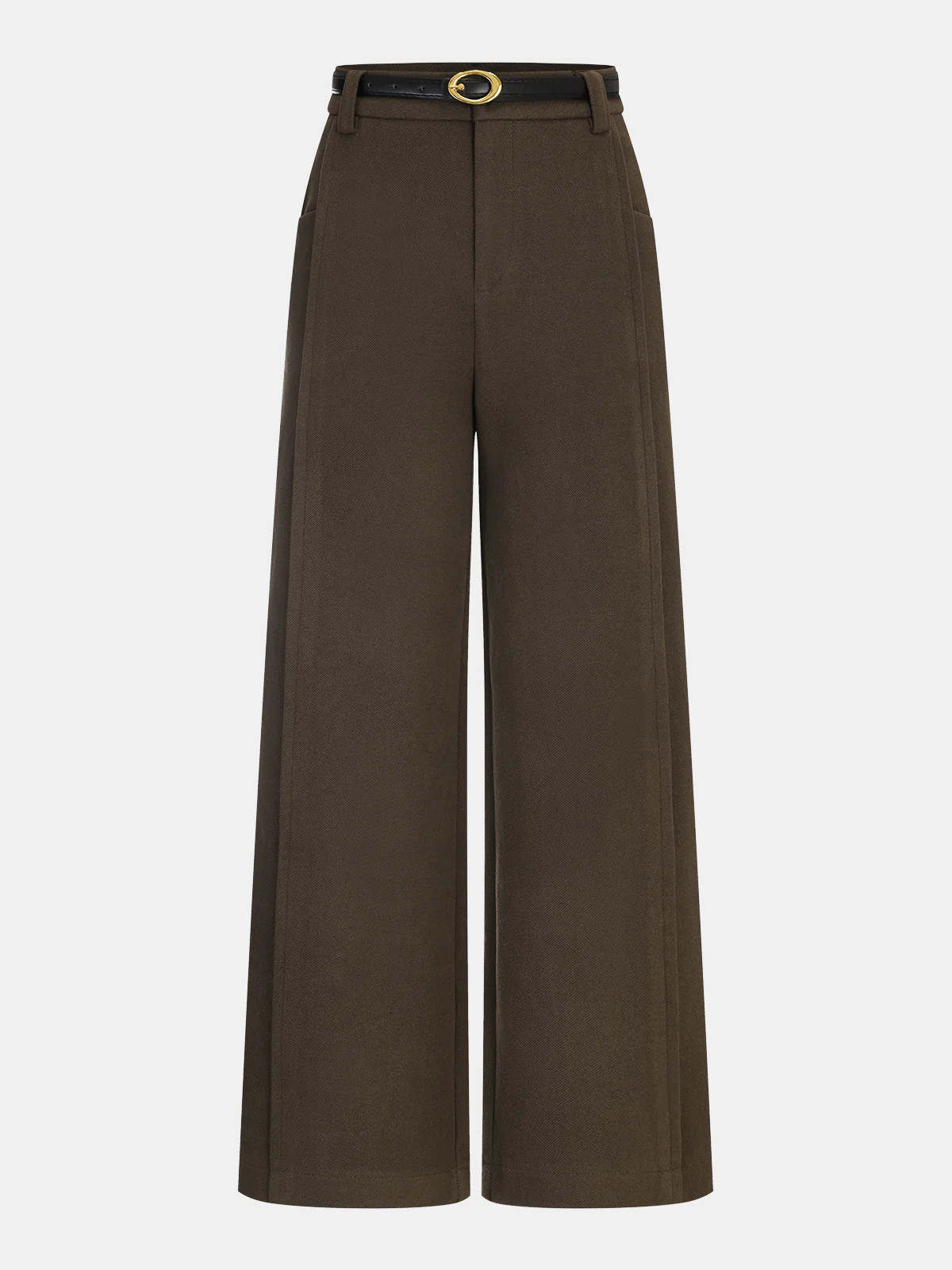 Belted Wool-Blend Straight-Leg Pants | Commense