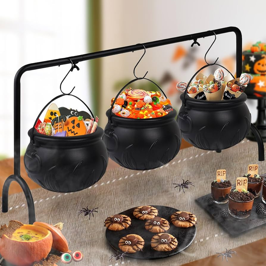 Zimati Halloween Witch Cauldron Candy Serving Bowl Hocus Pocus Decorations, Set of 3 Black Plasti... | Amazon (US)