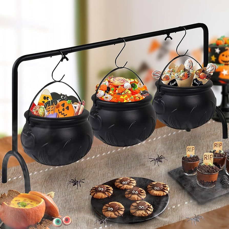 Zimati Halloween Witch Cauldron Candy Serving Bowl Hocus Pocus Decorations, Set of 3 Black Plasti... | Amazon (US)