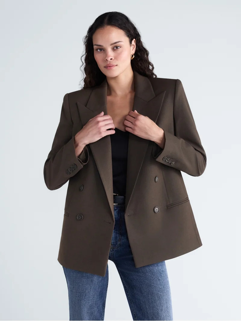 Color Burnt Rosemary selectedScoop Women's Double Breasted Blazer, Sizes XS-XXLTWILL DB BLAZERTWI... | Walmart (US)
