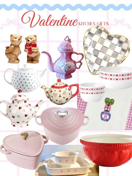 Valentines ceramics and cutie kitchen items! May have fallen in love with heart teapots 💕 and what about that monogram kitchen towel! Kid friendly Corelle bowls for Valentine treats, a heart shaped Le Creuset and an equally adorable dupe, and a few vintage finds! The blue heart teapot is Nina Campbell 💙

#LTKHoliday #LTKGiftGuide #LTKhome
