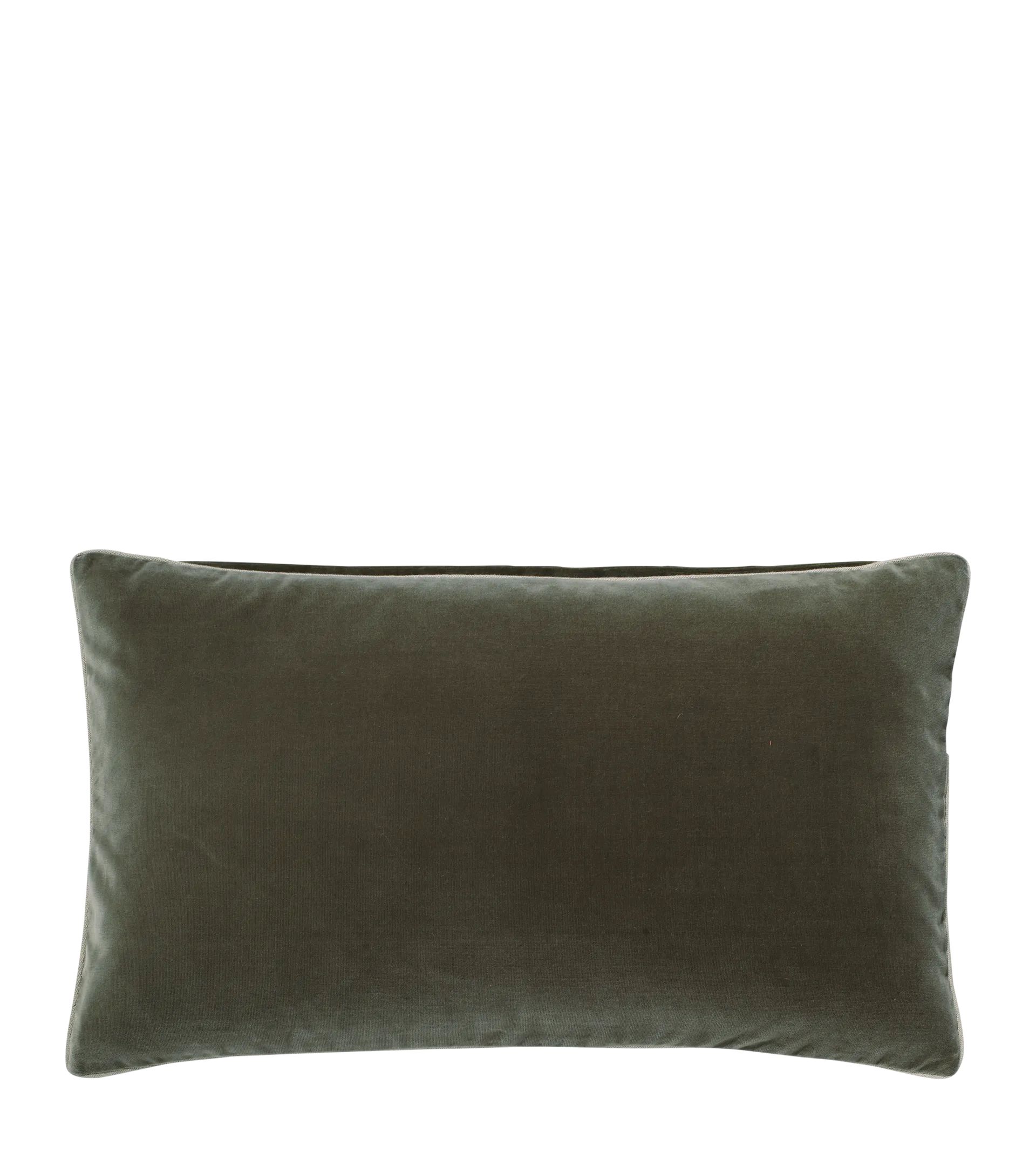 Small Plain Velvet Pillow Cover - Gray Green | OKA UK