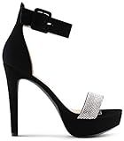 MARCOREPUBLIC Naples Womens High Platform Ankle Strap High Heels Stiletto Dress Sandals - (Black NB) | Amazon (US)