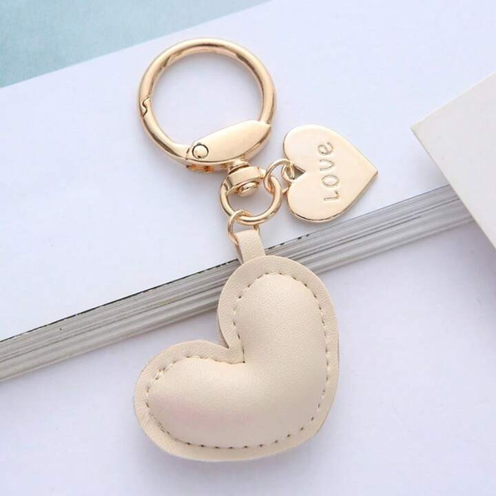 1pc Unisex Simple Leather Heart Shaped Keychain With Pendant, Romantic Gift For Couple Or Bag Cha... | SHEIN