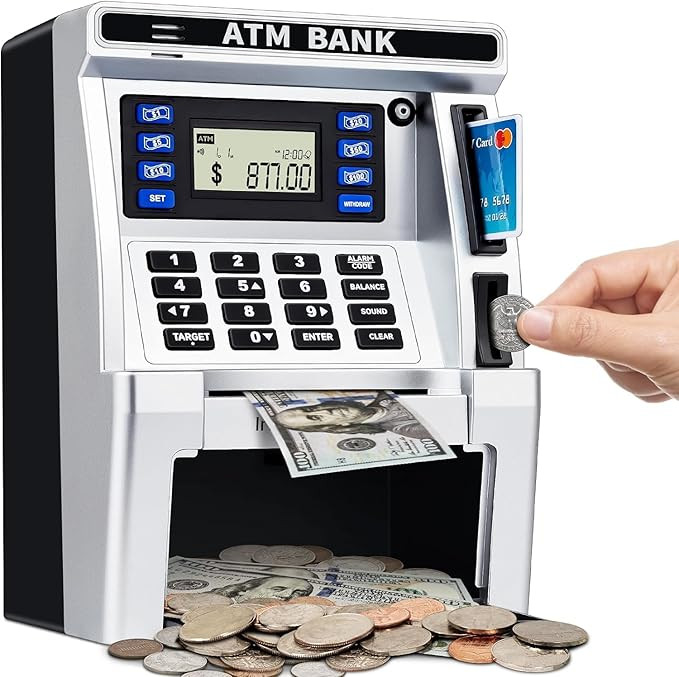 ATM Piggy Bank for Kids, ATM Machine for Real Money with Debit Card, Bill Feeder, Coin Recognitio... | Amazon (US)