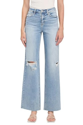 VERVET Women's Olivia High Rise Raw Hem Wide Leg Jeans (Refulgent, 27) | Amazon (US)