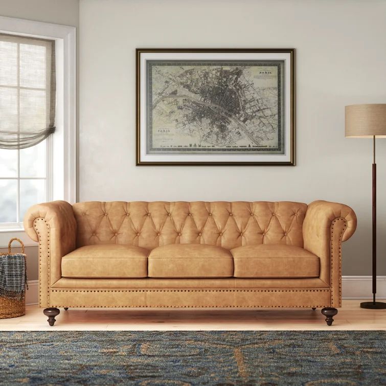 Pindall 95" Genuine Leather Rolled Arm Chesterfield Sofa | Wayfair North America