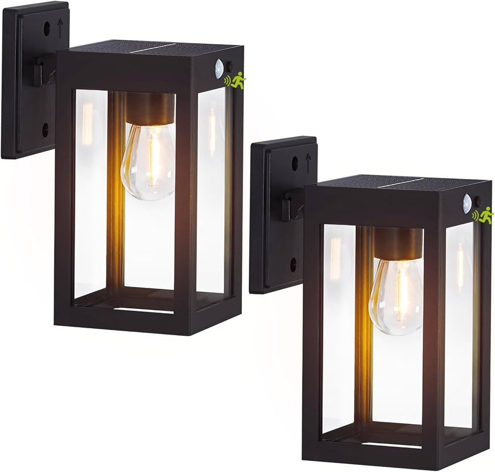 2 Pack Solar Wall Lights Outdoor,Solar Porch Light with 3 Lighting Modes & Motion Sensor, Dusk to... | Amazon (US)