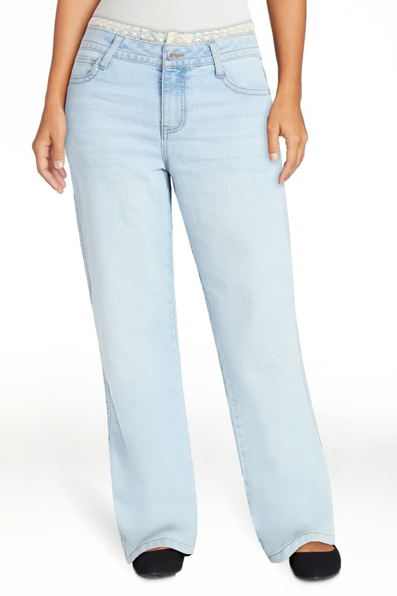 No Boundaries Lace Waist Baggy Wide Leg Jeans, 31'' Inseam, Women's 00-18 | Walmart (US)