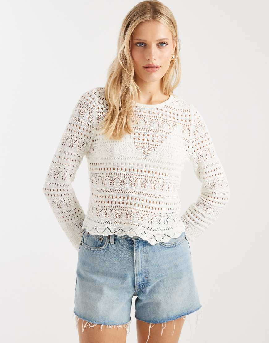 ONLY long sleeve crochet top in beige-Neutral | ASOS (Global)