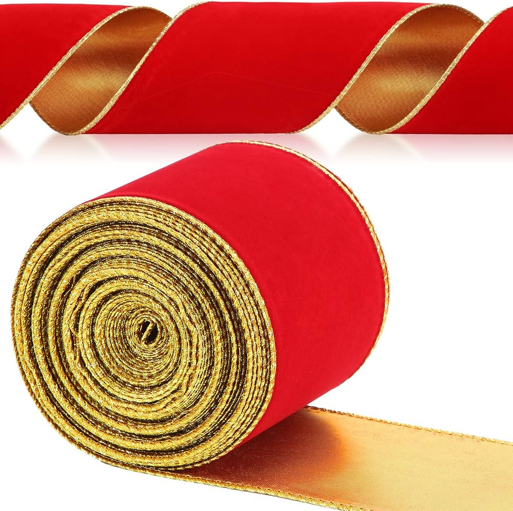 Yungyan Velvet Wired Ribbons with Gold Edge Gift Bow Wrapping Ribbon Waterproof Felt Ribbon for H... | Amazon (US)