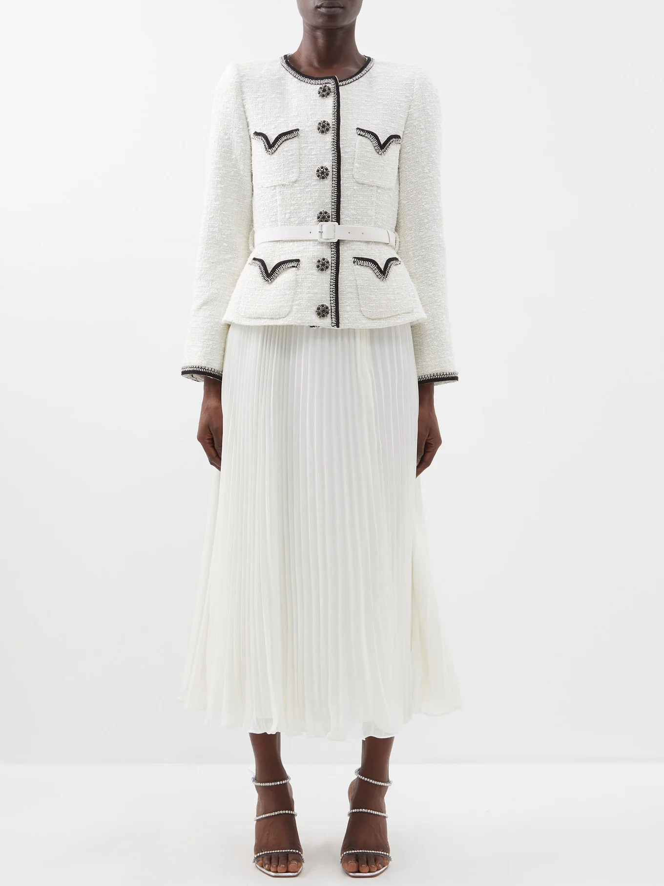 Metallic bouclé and chiffon midi dress | Self-Portrait | Matches (US)