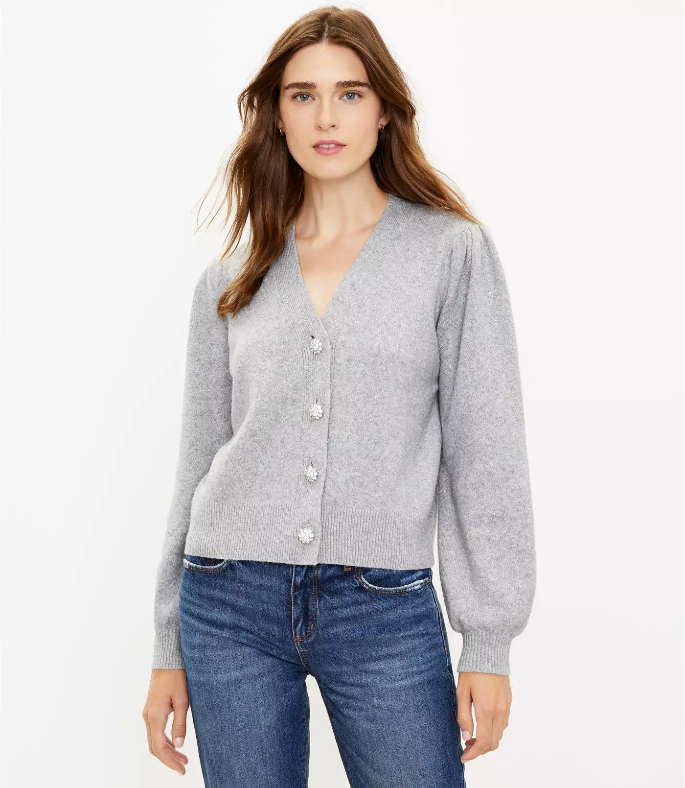 Jeweled Button Cardigan | LOFT