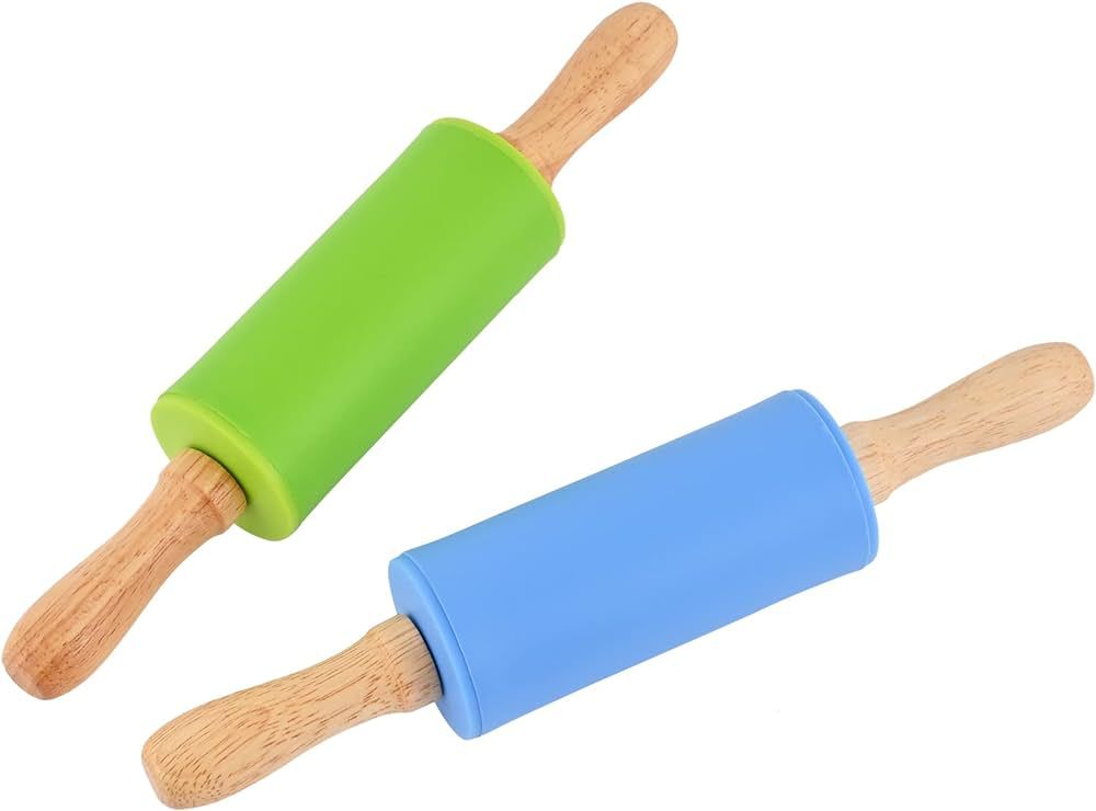 Mini Silicone Rolling Pin for Kids,Non-stick Surface Wood Handle,9-inch 2 Pack … | Amazon (US)
